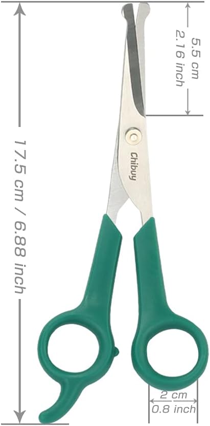Chibuy Professional Pet Grooming Scissors with Round Tip Stainless Steel Dog Eye Cutter for Dogs and Cats, Professional Grooming Tool, Green, Size 6.70" x 2.6" x 0.43"
