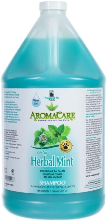 Professional Pet Products PPP AromaCare Cooling Herbal Mint Shampoo for Dogs - Spearmint & Tea Tree Oil - Natural Healing & Rejuvenating Wash for Skin and Coat - 1 Gallon