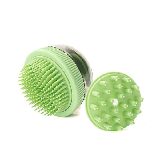 GERGOL - Dog Cat Bath Brush Comb Silicone Rubber Dog Grooming Brush Silicone Puppy Massage Brush Hair Fur Grooming Cleaning Brush Soft Shampoo Dispenser with release button 2 Replaceable Brush (Green)