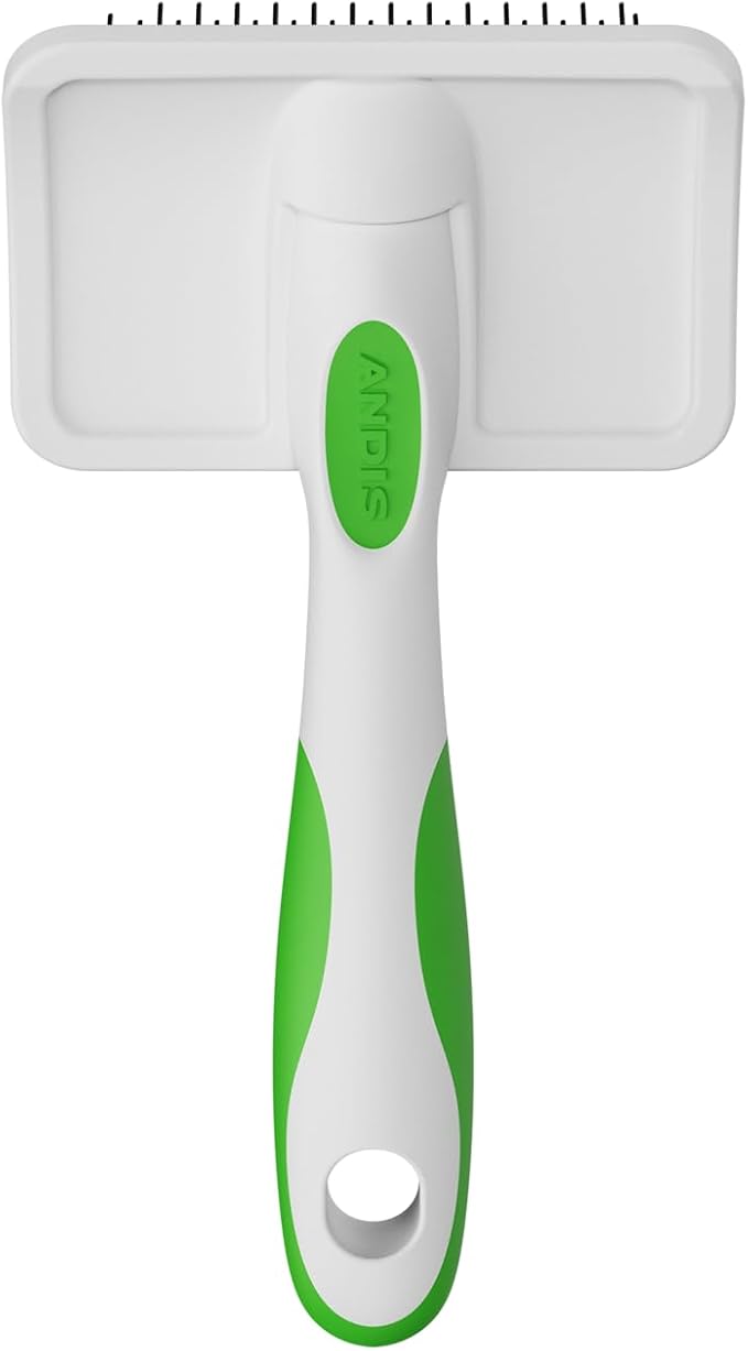 Andis 68565 Stainless-Steel Slicker Brush for Dogs and Cats - Durable and Lightweight Grooming Tool for All Breeds and Fur Lengths, Reduces Shedding and Promotes Hair Growth - Medium, Green
