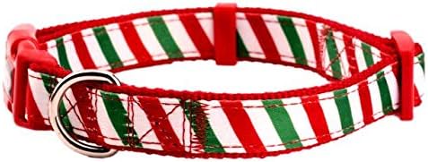 Christmas Festival Dog Collar, Stripe Pattern, Removable Bowtie, for Medium Dog, Neck 12"-18", Width 3/4". (Medium, Stripes)