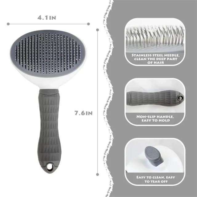 CENTROVIO Self Cleaning Slicker Brush, Dog Cat Bunny Pet Grooming Shedding Brush - Easy to Remove Loose Undercoat, Pet Massaging Tool Suitable for Pets with Long or Short Hair Gray
