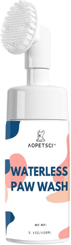 AOPETSCI Waterless Paw Wash Foam - Natural No-Rinse Cat and Dog Paw Cleaner; No Water Cat and Dog Paw Washer with Large Silicone Scrub Brush; Pet Paw Cleaner for Dogs Large, Medium and Small
