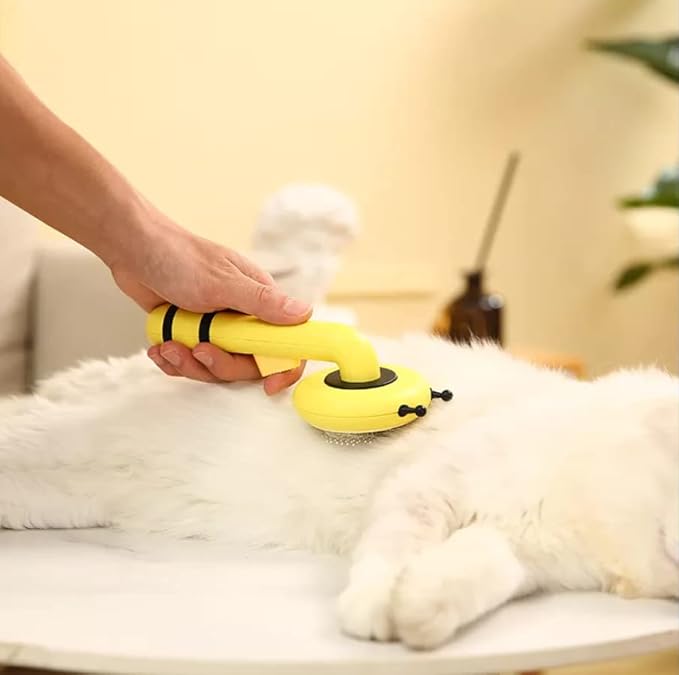 Cat Self Cleaning Slicker Brush, Cat Grooming Brush, Short and Long Haired remover for Dogs and Cats, Slicker Brush Removes Loose Undercoat & Tangled Hair (Bee yellow)