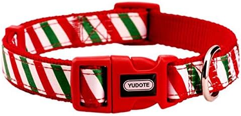 Christmas Festival Dog Collar, Stripe Pattern, Removable Bowtie, for Medium Dog, Neck 12"-18", Width 3/4". (Medium, Stripes)