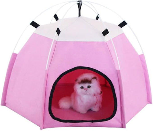 Cute Cat Teepee Cave, Cat Tent Foldable Indoor Outdoor with Thick Mat,Puppy Bed Tent,Bunny Pet Tent Teepee,Portable Dog House Teepee Tent, Cat Bed,Dog Bed Tent,Puppy Bunny,Pet Tent Teepee (E, L)