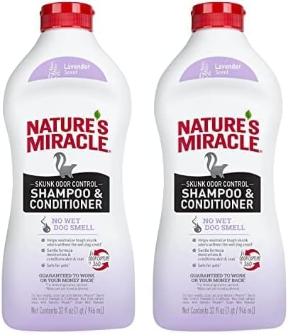 Nature's Miracle Skunk Odor Control Shampoo & Conditioner Lavender Scent 32 Ounces, Odor Control Formula (Pack of 2)
