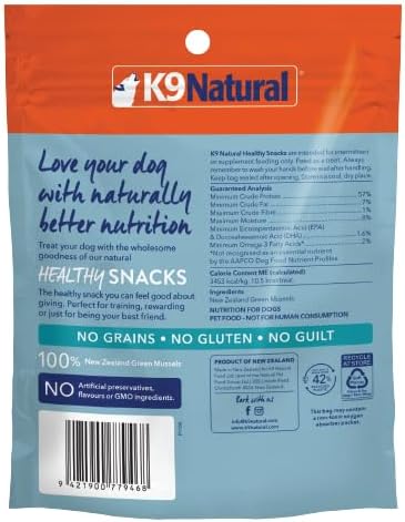 K9 Natural - Grain Free Freeze Dried Dog Treats - New Zealand Green Lipped Mussel Bites, 1.76oz