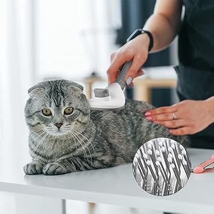 Cat Brush for Shedding, Pet Grooming Cat Brush with Release Button, Self Cleaning Slicker Brush for Cats and Dogs, Long and Short Fur Cat Deshedding Brush To Remove Loose Undercoat, Tangles, Knot