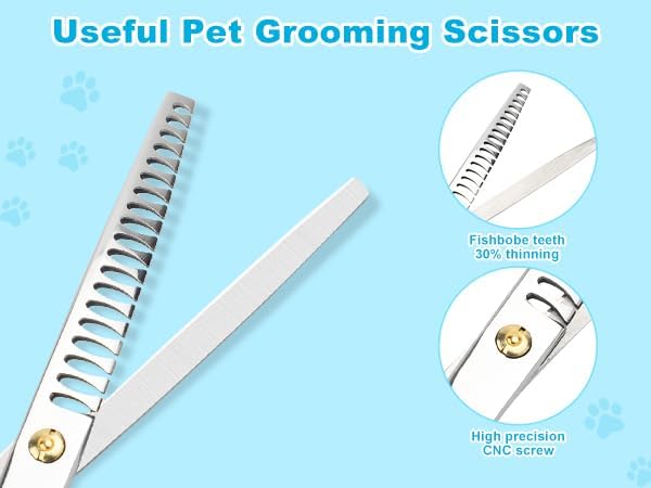 Curved Thinner Dog Grooming Scissors, 7 Inch 42 Teeth Stainless Steel Pets Grooming Scissors, Professional Pet Shears for Groomer, Long Hair Cutting for Animals (Curved Thinning B)