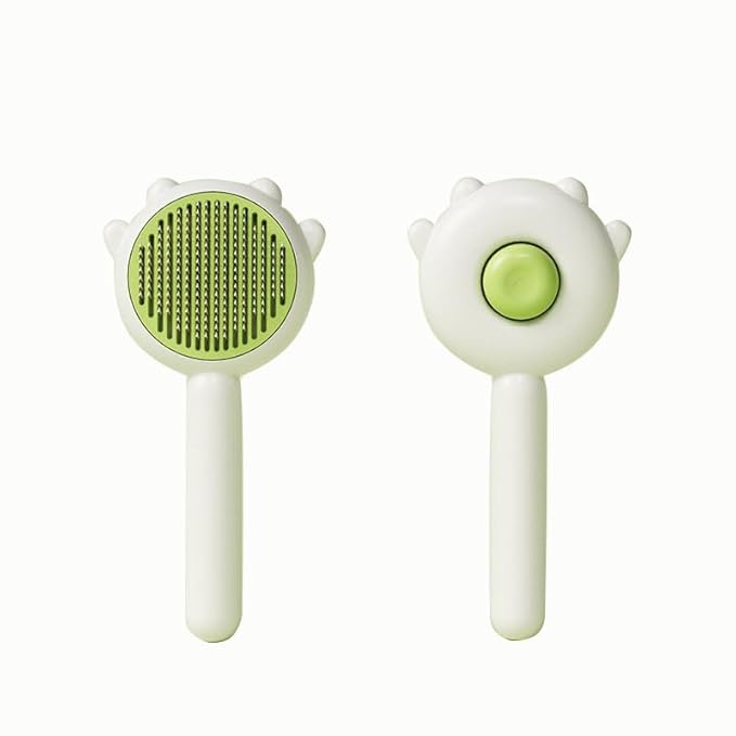Cat Brush with Release Button, Dog Pet Hair Cleaner Brush with Massage Particles, Removes Loose hair & Tangles, Skin Friendly & Promote Circulatio (Green)
