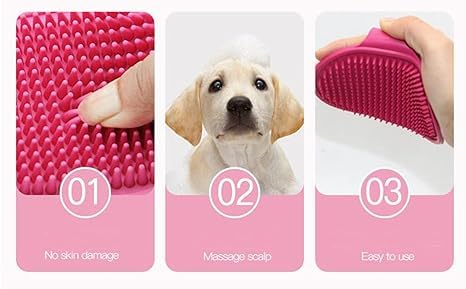 4 Pcs Dog Bath Brush, Pet Bath Comb Brush Soothing Massage Rubber Comb 4pcs with Adjustable Ring Handle for Long Short Haired Dogs and Cats (blue rose green black), Pink,Green,Blue,Black