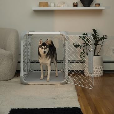 DIGGS Evolv Dog Crate - Slim, Durable Dog Kennel with Removable Ceiling Panel and Modular Design - Safe, Stylish, and Convenient (Ash, Extra Large)