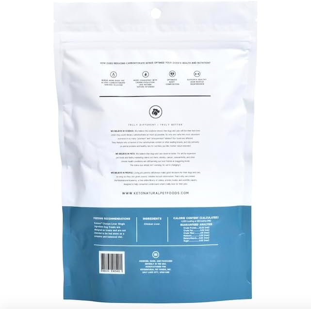 Ketona Zero Carb Chicken Liver Dog Treats - High Protein (52%), No Carb (0%), 100% Freeze Dried Chicken Liver Bites, Delicious and Healthy Treat and Training Reward