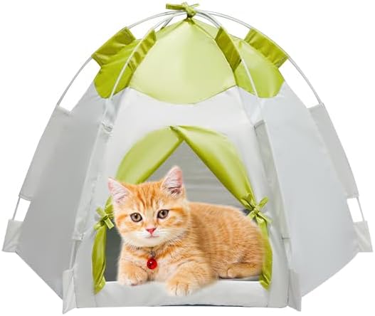 Outdoor Pet Curtain Camping Tent, Pop up Cave Bed for Indoor Cats and Small Dogs, Portable Cat House Dog House, Green.