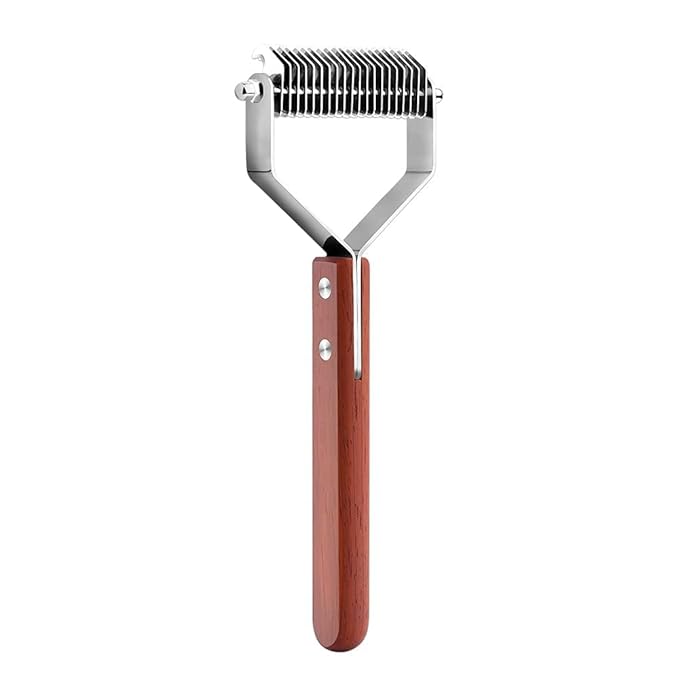 Awtang Undercoat Rake for Dogs, Cats Grooming Dematting Comb, 20 Stainless Steel Blades Wooden Handle Dog Brush