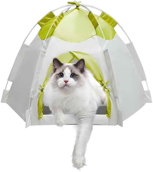 Outdoor Pet Curtain Camping Tent, Pop up Cave Bed for Indoor Cats and Small Dogs, Portable Cat House Dog House, Green.