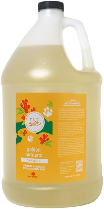 Pet Silk Golden Turmeric Shampoo, Strengthens and Repairs Damaged Ful, Gentle on Skin, Moisturizes Skin to Prevent Breakage and Flaking, Infused with Turmeric & Silk! (1 GAL)