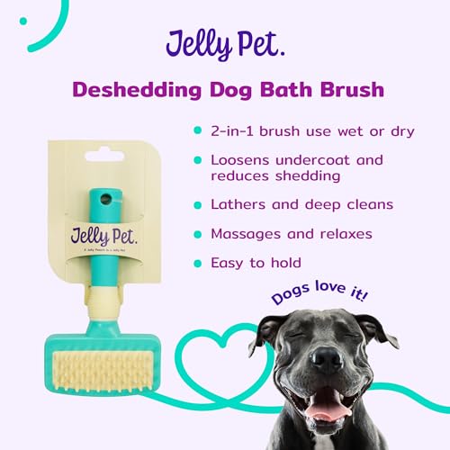 Jelly Pet Deshedding Dog Bath Brush, Curry Brush for Short-Hair Dogs, Shampoo, Massage and Deshed, Use Wet or Dry, Professional Grooming Quality