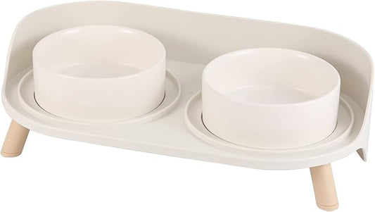 Raised Cat Food and Water Bowl Set - Elevated Ceramic Dishes With Non-Slip Stand and Splash Guard for Small Dogs - 2 x 480 ML (16.2 OZ)