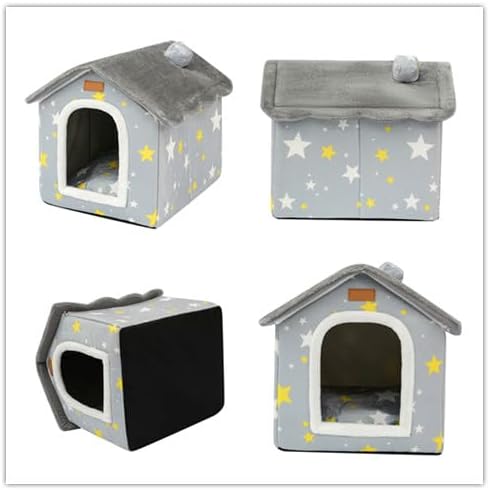 Dog House Indoor Memory Sponge, Foldable Dog House Kennel Bed Mat with Cushion for Small Medium Large Dogs Cats, Winter Warm Cat Nest Puppy Cave Sofa Pet Products (Grey, M)