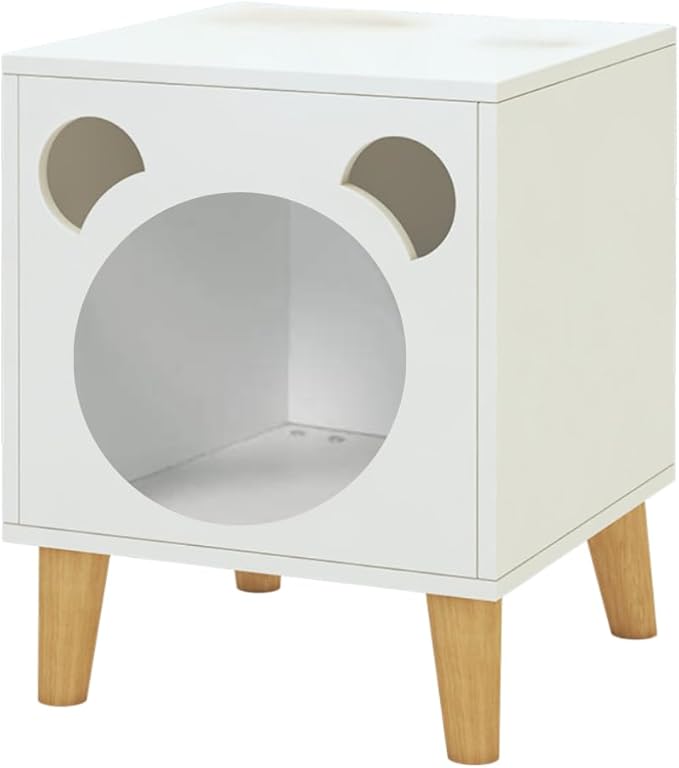 POLIPETS Side Table and House for Pets, Wooden Table for Pets, MDF Resistant Wood, Minimalist, Elegant and Resistant, Space Saving 20x16x16in, White