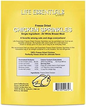 Cat-Man-Doo Life Essentials All Natural Freeze Dried Chicken Crushed Sprinkles Powder for Dogs & Cats - No Fillers, Preservatives, or Additives - No Grain Tasty Treat -Made in USA (5 Oz Bag)
