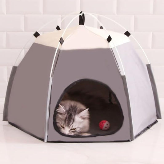 Cute Cat Teepee Cave, Cat Tent Foldable Indoor Outdoor with Thick Mat,Puppy Bed Tent,Bunny Pet Tent Teepee,Portable Dog House Teepee Tent, Cat Bed,Dog Bed Tent,Puppy Bunny,Pet Tent Teepee (D, L)