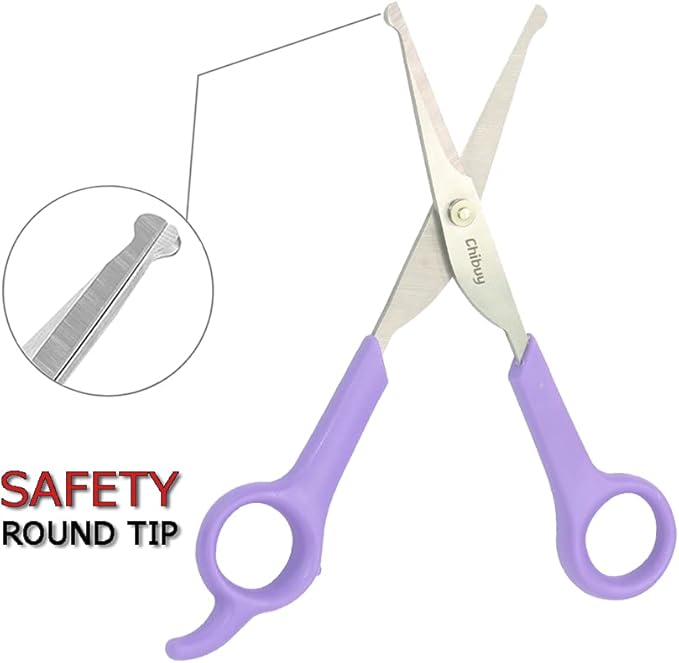 Chibuy Professional Pet Grooming Scissors with Round Tip Stainless Steel Dog Eye Cutter for Dogs and Cats, Professional Grooming Tool, Purple, Size 6.70" x 2.6" x 0.43"