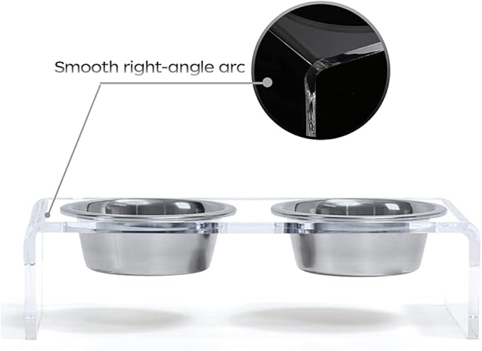 Acrylic Elevated Dog Cat Bowls Pet Feeder Double Bowl Raised Stand Comes with 4 Removable Stainless Steel Bowls. Perfect for Cats Puppies Small Dogs, 3.75 Inch