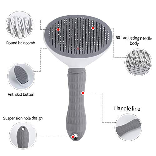 Cat Brush Remove Hair Pet Hair Removal Comb for Cats Non-slip Grooming Brush Stainless Steel Dog Combs Brushes Cat Accessories (Gray)