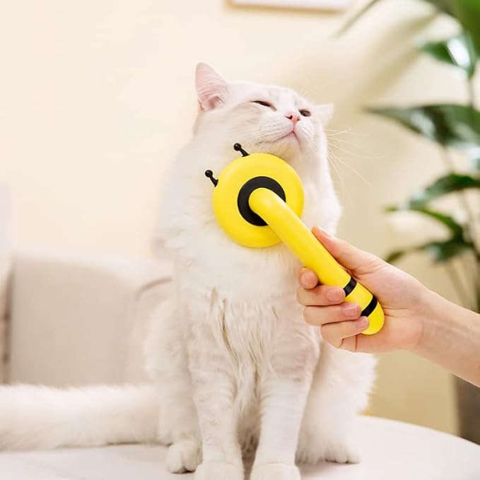 Cat Self Cleaning Slicker Brush, Cat Grooming Brush, Short and Long Haired remover for Dogs and Cats, Slicker Brush Removes Loose Undercoat & Tangled Hair (Bee yellow)