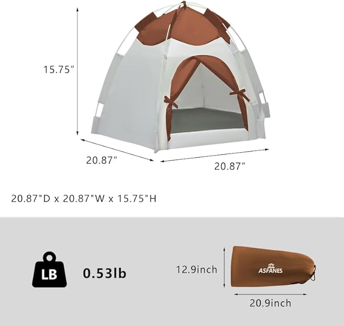 Outdoor Pet Curtain Camping Tent, Pop up Cave Bed for Indoor Cats and Small Dogs, Portable Cat House Dog House, Brown.