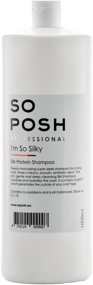 So Posh I´m So Silky Dog Shampoo - with Silk Protein, Perfect for Drop-Coats Like Yorkie, Maltese, Shih Tzu etc. Heavy, Smooth & Anti-Static Result, Sulfate & Paraben Free, 1:10 Concentrate. 33.8 Oz