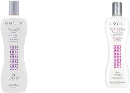 BioSilk for Dogs Whitening Shampoo & Detangling Conditioner Bundle | 12 Oz Shampoo & 12 Fl Oz Conditioner | for Brightening and Detangling | Made in The USA