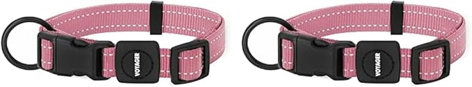 Best Pet Supplies Reflective Dog Collar with Adjustable Length, Heavy-Duty Buckle, and Strong Leash D-Ring, Training, Walking, Jogging Accessory for Small, Medium, and Large Breeds - Pink, S