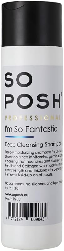 So Posh I’m So Fantastic Dog Shampoo - Deep Cleansing Shampoo, with Collagen & Keratin & Optical Brighteners, Suitable for All Breeds, Sulfate & Paraben Free, 1:10 Concentrate. 8.4 Oz