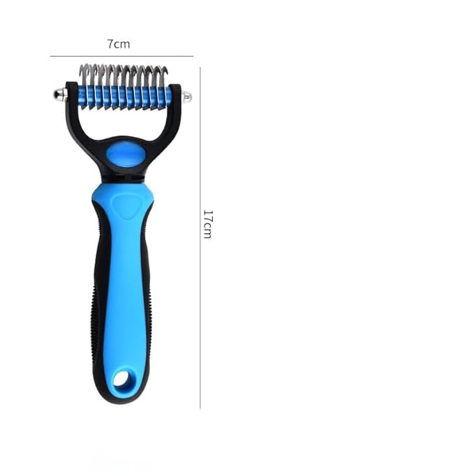 Blue Pet Grooming Glove for Right Hand and Deshedding Undercoat Rake Combo,Gentle Scrub Dematting Fur for Cats Dogs,Efficient Pet Hair Remover