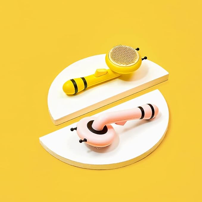 Cat Self Cleaning Slicker Brush, Grooming Brush, Short and Long Haired remover for Dogs and Cats, Slicker Removes Loose Undercoat & Tangled Hair (Bee-pink)