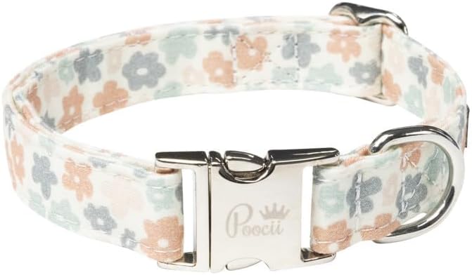 Durable Cotton Blend Dog Collar, Cute & Stylish, Adjustable with Metal Locking Clasp, Made in USA (Ditzy Floral, Small)