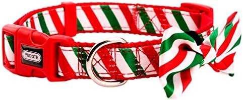 Christmas Festival Dog Collar, Stripe Pattern, Removable Bowtie, for Medium Dog, Neck 12"-18", Width 3/4". (Medium, Stripes)
