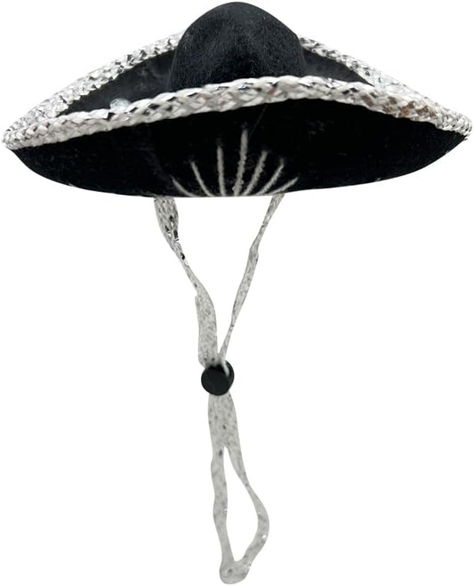 Mini Mariachi Hat 6 inch Black Sombrero for Fiesta Themed Parties for Small Dog/Cat Costume