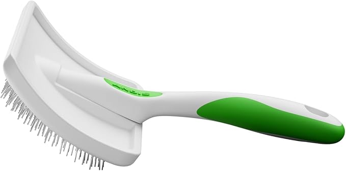 Andis 68540 Self-Cleaning Animal Slicker Brushes with Curved Stainless-Steel Bristles for All Breeds - Reduces Shedding by Up to 90%, Removes Tangles, Dirt & Loose Hair – Large, Green