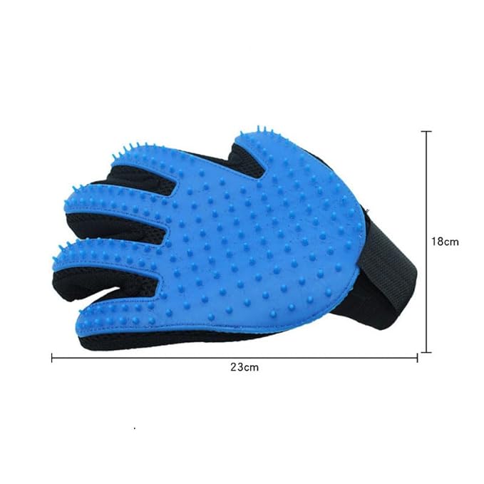 Blue Pet Grooming Glove for Right Hand and Deshedding Undercoat Rake Combo,Gentle Scrub Dematting Fur for Cats Dogs,Efficient Pet Hair Remover
