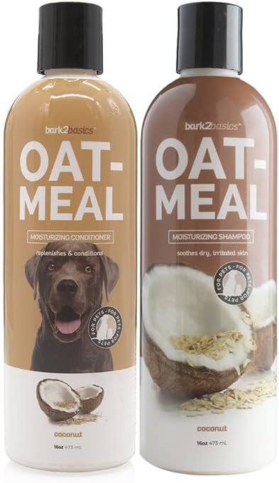 Bark2Basics Oatmeal Dog Shampoo and Conditioner 2 in 1 Bundle, 16 oz - Natural Colloidal Oatmeal, Professional Grade, Coconut Scent, Moisturizes Dry Itchy Sensitive Skin, 16:1 Concentrated