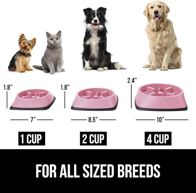 Gorilla Grip Slow Feeder Dog and Cat Bowls, Interactive Puzzle Toy for Dogs and Cats Food Training, Keeps Pets Busy and Prevents Puppy Overeating, Large, Small Breeds, 100% BPA Free, 4 Cup Pink