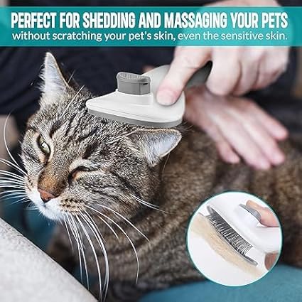 Cat Brush for Shedding, Pet Grooming Cat Brush with Release Button, Self Cleaning Slicker Brush for Cats and Dogs, Long and Short Fur Cat Deshedding Brush To Remove Loose Undercoat, Tangles, Knot