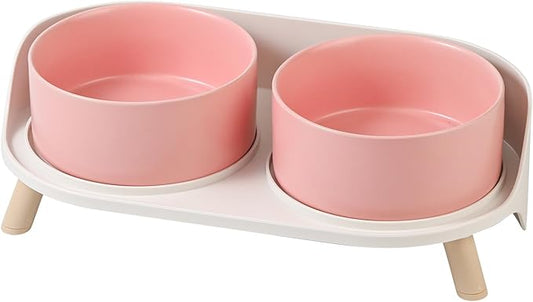 Elevated Ceramic Dog Bowl Set - Double Dog Feeding Bowls with Stand Splash Proof - Raised Dishes for Food and Water - Ideal for Small to Medium Dogs - 2 x 850 ml - 28.74 oz