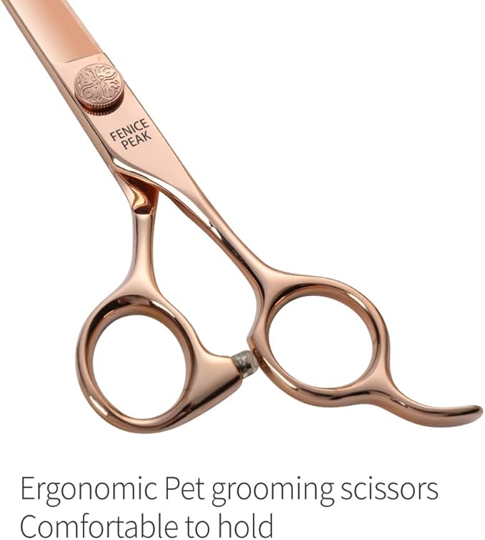 Fenice Peak Champagne Gold Dog Grooming Scissors Set - Curved & Straight Thinning & Chunker Shears, Rose Gold 4PCS Grooming Scissors Kit for Dogs & Cats