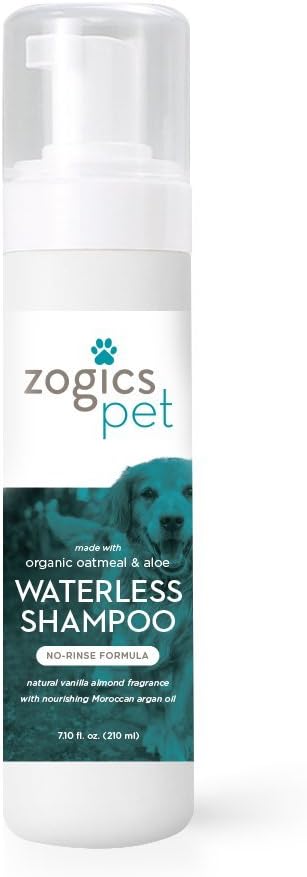 No Rinse Waterless Shampoo – Foaming Cleanser Pet Shampoo, Cruelty-Free and Nontoxic, Hypoallergenic Dog Shampoo Formula Made with Organic Oatmeal, Aloe, and Argan Oil (7.10oz)